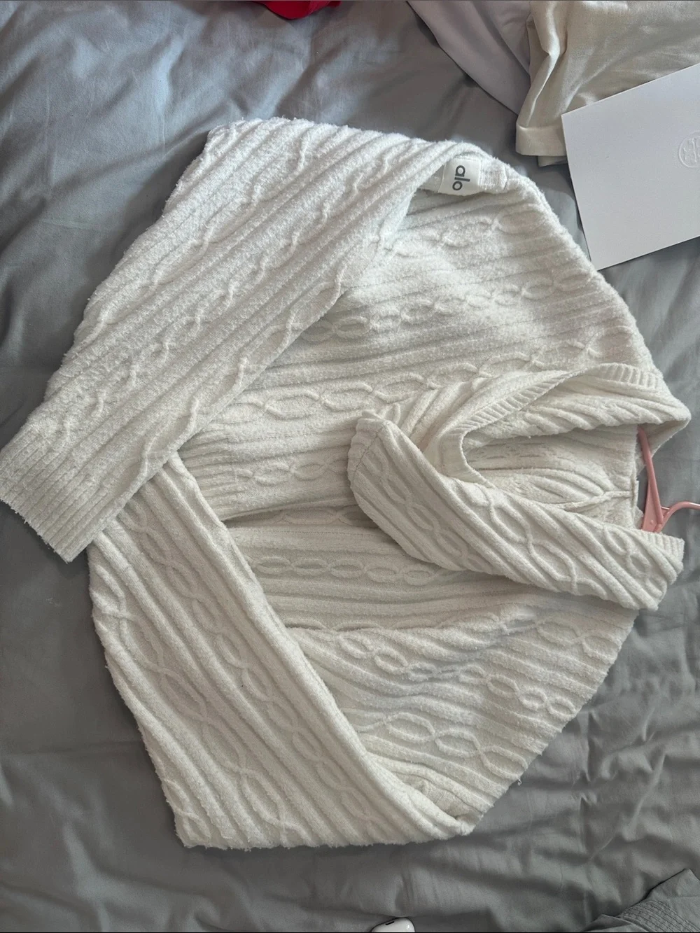 ALO Yoga Cream Cable-Knit Hooded Sweater